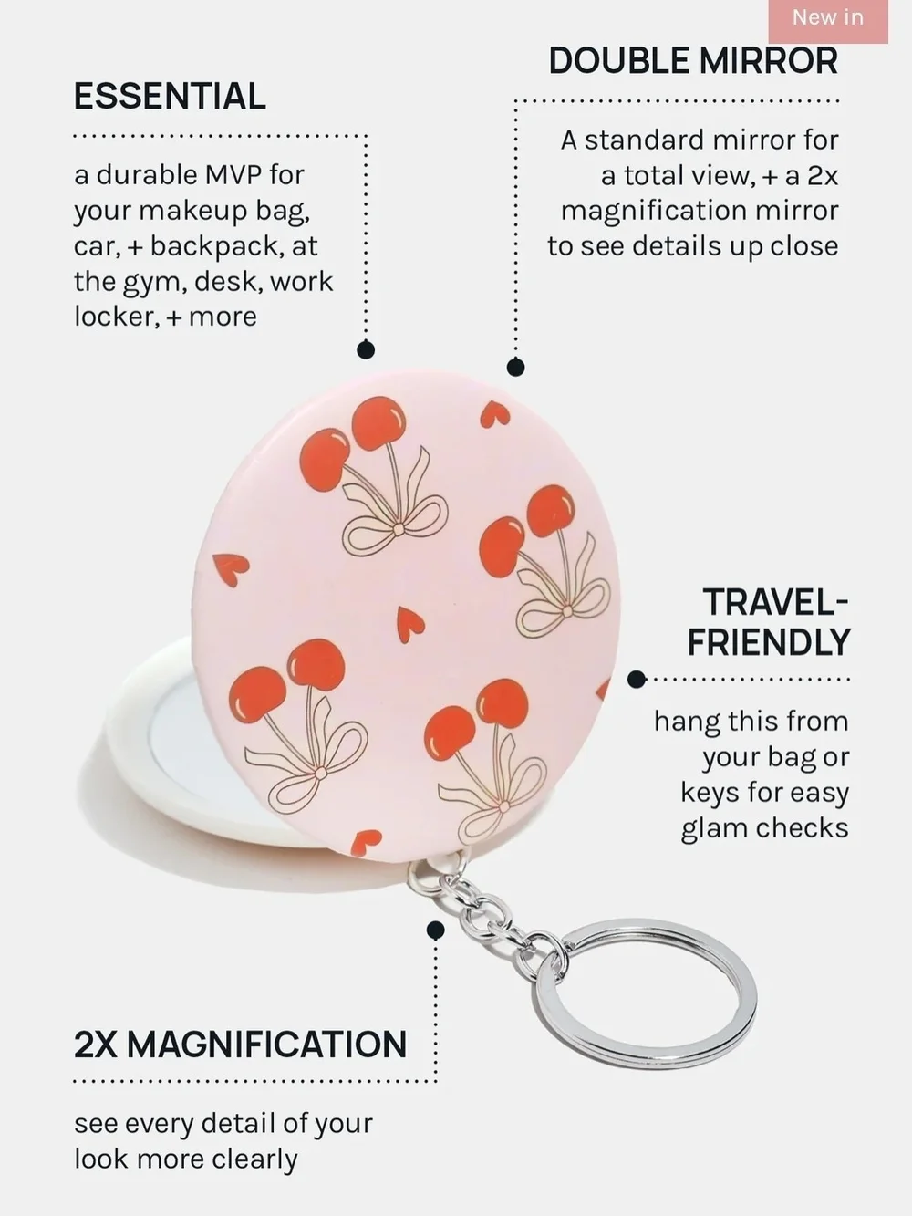 Cherry Compact Mirror Keychain / Bag Charm BNIB